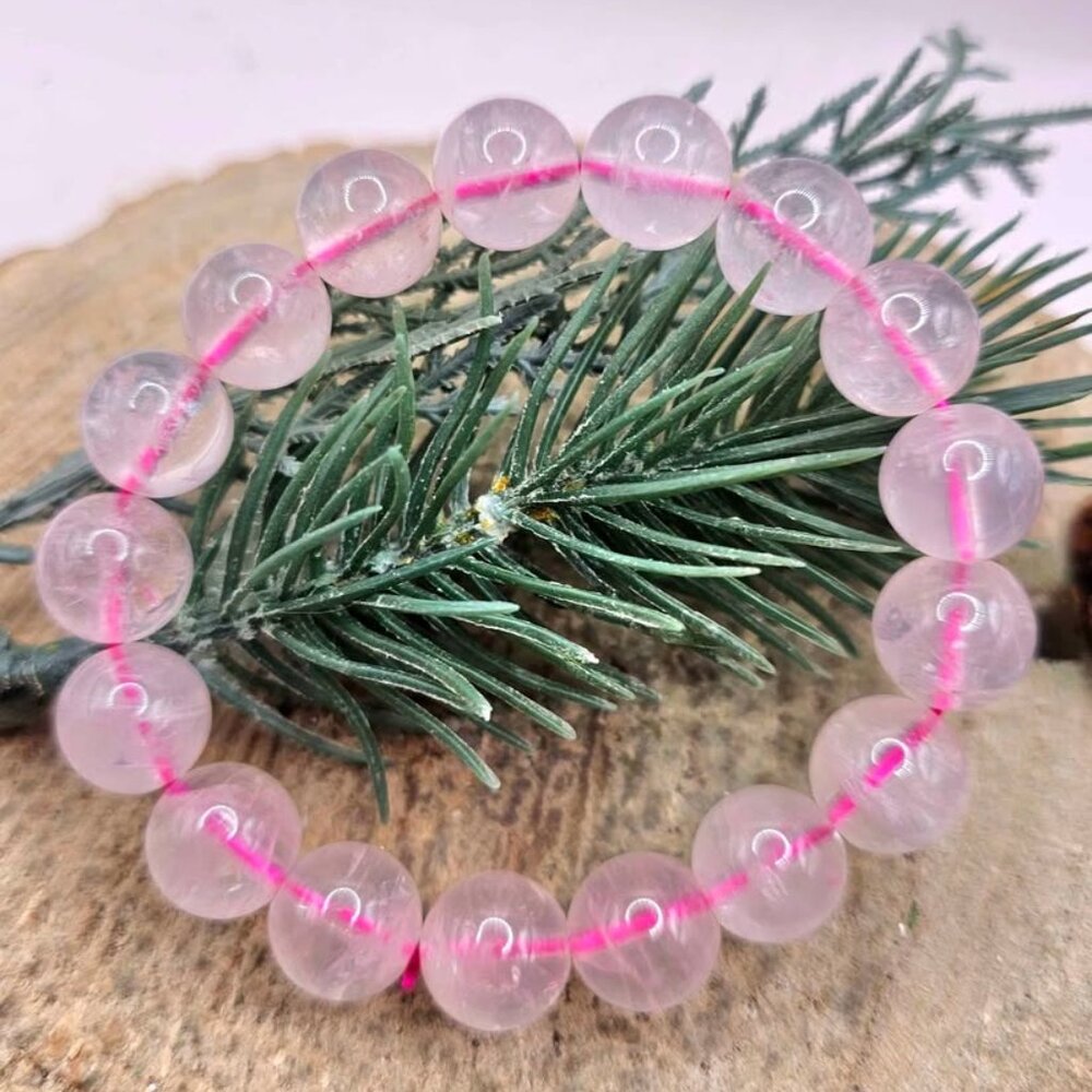 Nature Rose Quartz 12mm Round Beads Bracelet